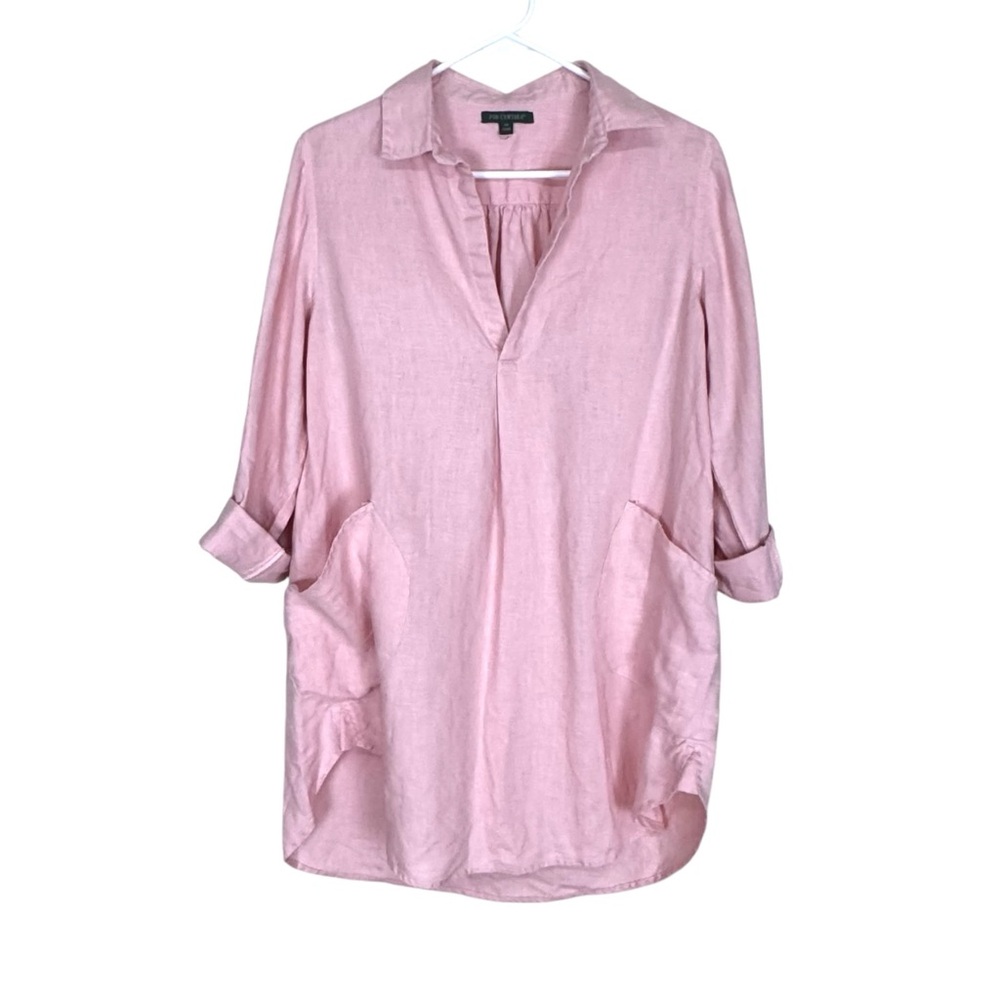 For Cynthia Women’s Linen Tunic Pockets V Neck Top Blouse Lagenlook Medium Pink